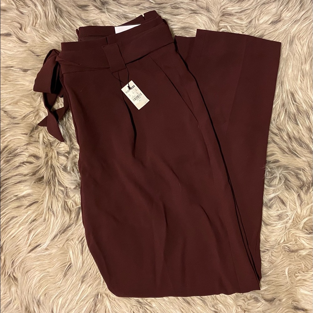 Express 14L Maroon High Waist Paperbag Ankle Pant